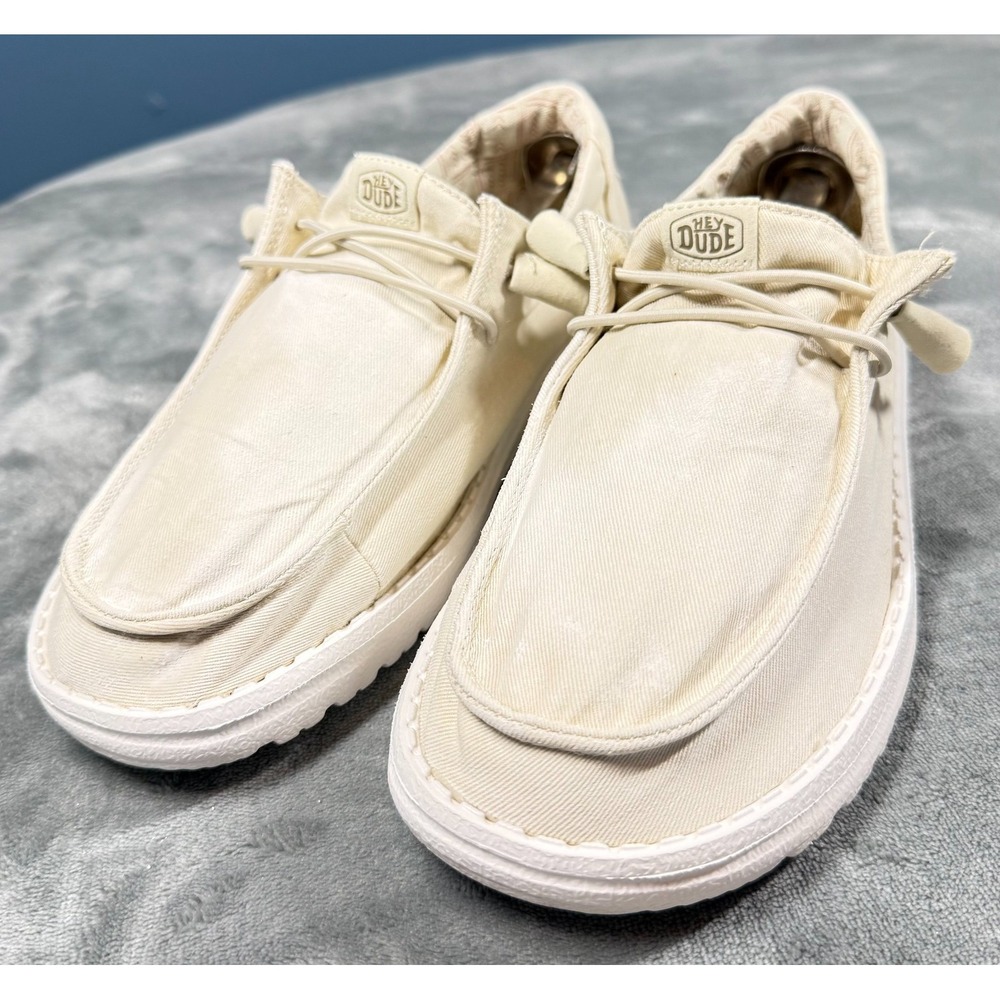 Hey Dude Wendy Canvas Womens 9 Off White Slip On Shoes Loafers Comfort